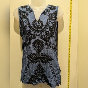 Lucky Brand Blue Tank Top with Black Embroidery Size Medium